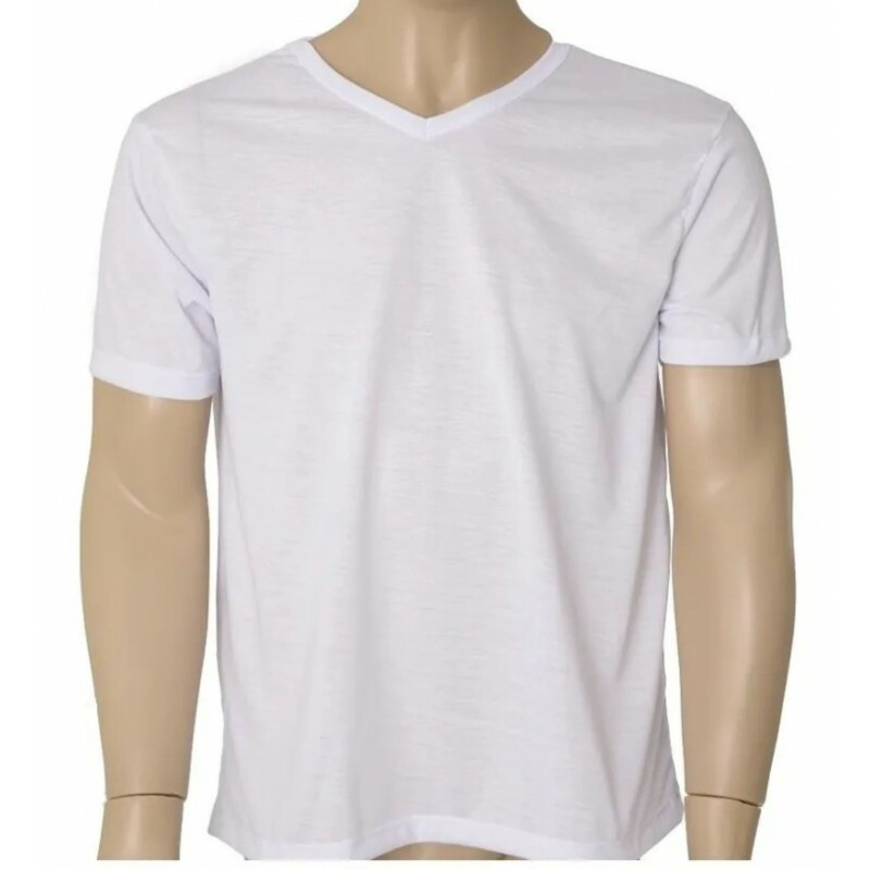 CAMISETA BRANCA PREMIUM GOLA V 100% POLIÉSTER PARA SUBLIMAÇÃO