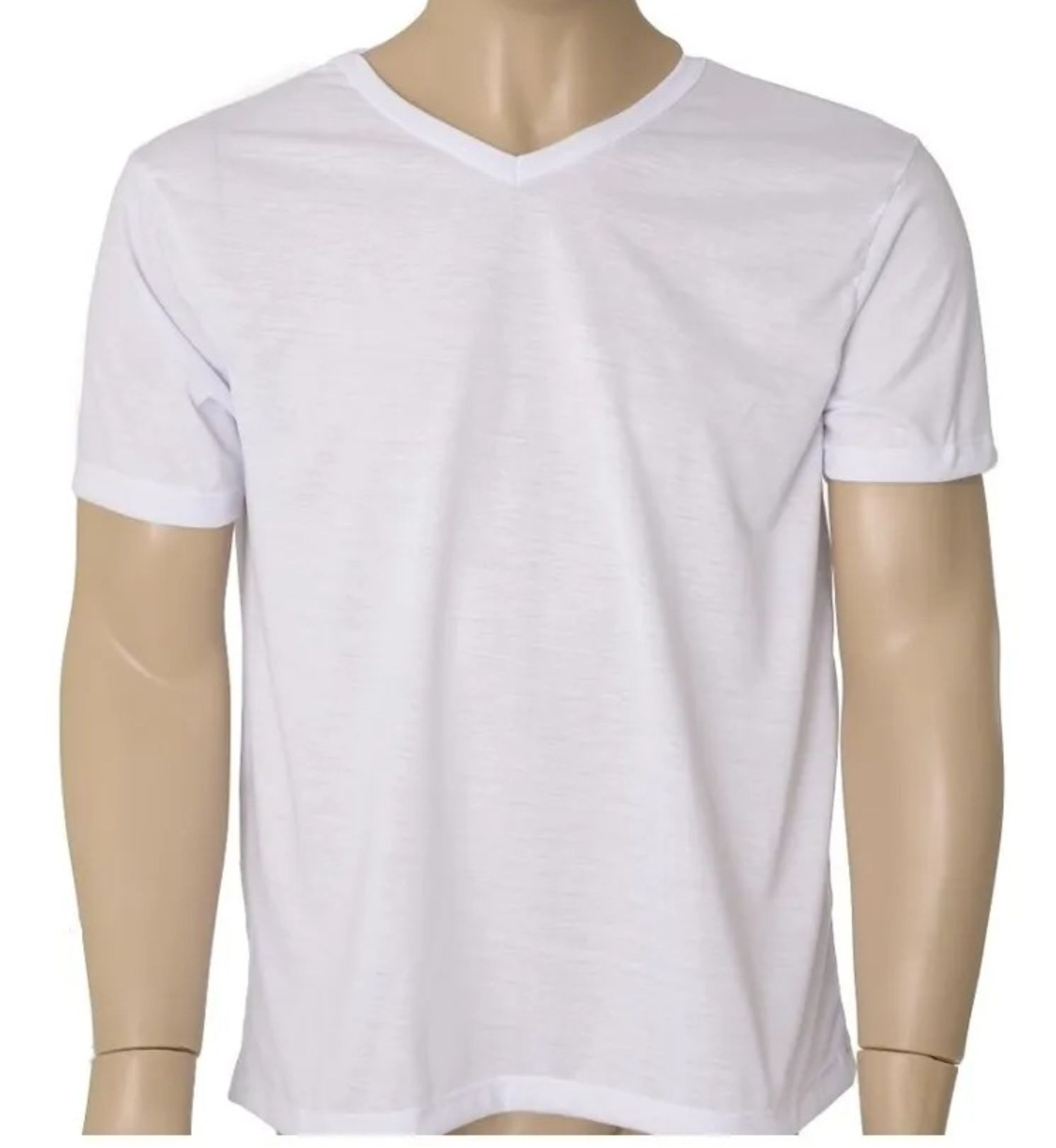 CAMISETA BRANCA PREMIUM GOLA V 100% POLIÉSTER PARA SUBLIMAÇÃO