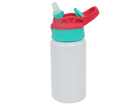 SQUEEZE TÉRMICO EM AÇO INOX COR BRANCA COM TAMPA VERDE MENTA ALÇA ROSA ESCURO 350ML PARA SUBLIMAÇÃO