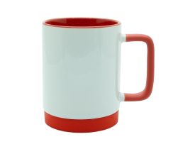Caneca para Sublimação de Cerâmica Branca com Alça Soft e Base em Silicone com Interior Vermelha