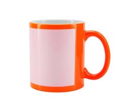 Caneca Cerâmica Laranja Neon com Tarja Branca 325ml - PROMOÇÃO