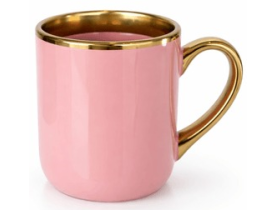 CANECA CERAMICA 325ML ROSA IMPERIAL INTERNA/ALCA OURO