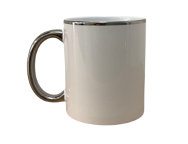 CANECA CERAMICA 325ML BRANCA ALÇA BORDA PRATA PARA SUBLIMAÇÃO