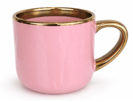 Caneca Imperial Cerâmica Rosa para Sublimação com Alça e Borda Ouro - 400ml