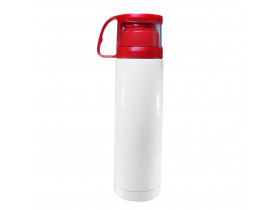 GARRAFA AÇO INOX TERMICA C/ COPO VERMELHO 500 ML PARA SUBLIMAÇÃO