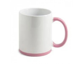 CANECA CERAMICA - 325 ML - BRANCO - ALÇA / BASE ROSA  PARA SUBLIMAÇÃO