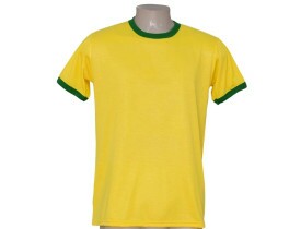 CAMISETA AMARELA GOLA E PUNHO VERDE 100 % POLIÉSTER PARA SUBLIMAÇÃO