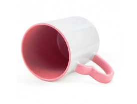 Caneca Colorida Rosa para Sublimação Alça Coração 