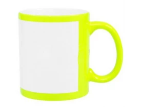 Caneca Cerâmica Amarelo Neon com Tarja Branca 325ml