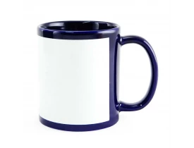 Caneca Ceramica Azul Cobalto Com Tarja Branca Sublimação