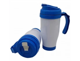 CANECA SEMI TÉRMICA 475ML COM TAMPA E ALÇA AZUL DE POLÍMERO