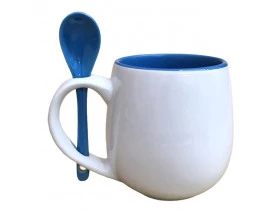 Caneca Branca Belly com colher e Interior Azul - 295ml