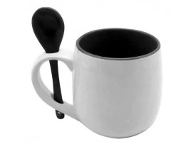 Caneca Branca Belly com colher e Interior Preta - 295ml