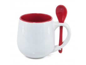 Caneca Branca Belly com colher e Interior Vermelha - 295ml
