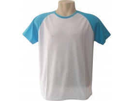 Camiseta Branca Raglan Manga Azul Turquesa 100% Poliester Para Sublimação