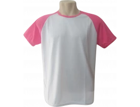 Camiseta Branca Raglan Manga Rosa Tutti Frutti 100% Poliester