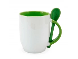 Caneca de Ceramica Branca para Sublimação Alça, Interior e Colher - Verde 