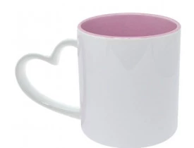 Caneca Cerâmica Branca Alça Coração Interior Rosa