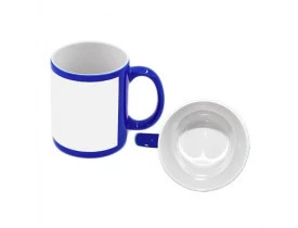 Caneca Cerâmica Azul Neon com Tarja Branca 325ml 