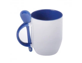 Caneca de Ceramica Branca para Sublimação Alça, Interior e Colher - Azul