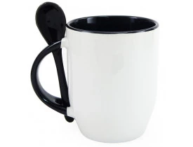 Caneca de Ceramica Branca para Sublimação Alça, Interior e Colher - Preta