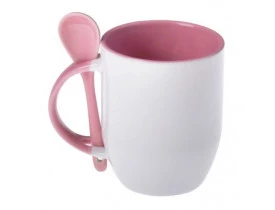 Caneca de Ceramica Branca para Sublimação Alça, Interior e Colher - Rosa