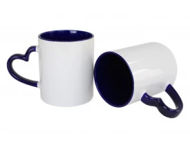 Caneca Colorida Azul Escuro para Sublimação Alça Coração