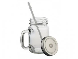 Caneca Mason Jar Cristal com Tampa e Canudo Para Sublimação 