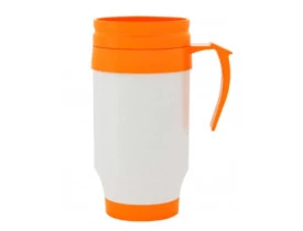CANECA SEMI TÉRMICA DE POLIMERO - BRANCA COM TAMPA LARANJA
