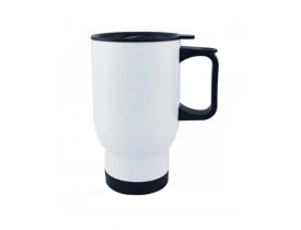 CANECA TÉRMICA INOX BRANCA C/ TAMPA PRETA - 475 ML 