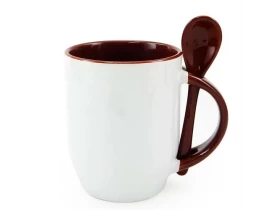 Caneca de Ceramica Branca para Sublimação Alça, Interior e Colher - Marron