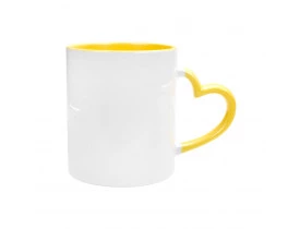 Caneca Colorida Amarela para Sublimação Alça Coração