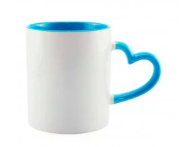 Caneca Colorida Azul Claro para Sublimação Alça Coração