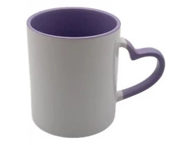 Caneca Colorida Lilas para Sublimação Alça Coração