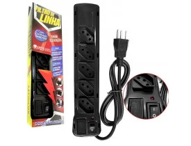 FILTRO DE LINHA 5 TOMADAS BIVOLT PLASTICO PRETO 