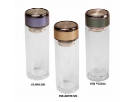 GARRAFA DE VIDRO PARA SUBLIMAÇÃO C/ INFUSOR E TAMPA DETALHE PEROLIZADA 300ML 