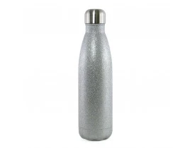GARRAFA AÇO INOX- “COLA“ - TERMICA - COM GLITTER- PRATA - 500 ML 