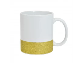 CANECA CERAMICA - 325 ML - BRANCA - GLITTER NA BASE - DOURADO 