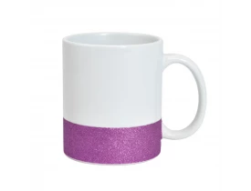 CANECA CERAMICA - 325 ML - BRANCA - GLITTER NA BASE - ROXO 