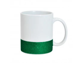 CANECA CERAMICA - 325 ML - BRANCA - GLITTER NA BASE - VERDE