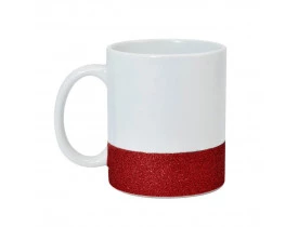 CANECA CERAMICA - 325 ML - BRANCA - GLITTER NA BASE - VERMELHO