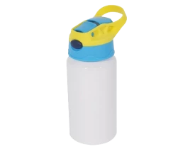 SQUEEZE TÉRMICO EM AÇO INOX COR BRANCA COM TAMPA AMARELA E AZUL 350ML PARA SUBLIMAÇÃO