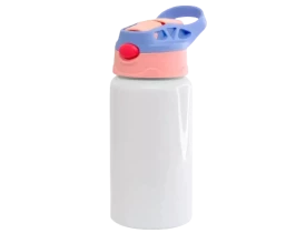 SQUEEZE TÉRMICO EM AÇO INOX COR BRANCA COM TAMPA ROXA E ROSA 350ML PARA SUBLIMAÇÃO