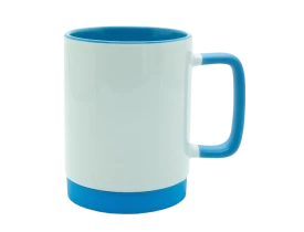 Caneca para Sublimação de Cerâmica Branca com Alça Soft e Base em Silicone com Interior Azul Claro