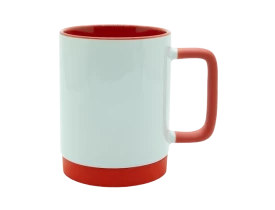 Caneca para Sublimação de Cerâmica Branca com Alça Soft e Base em Silicone com Interior Vermelha