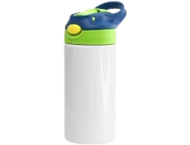SQUEEZE TÉRMICO EM AÇO INOX COR BRANCA COM TAMPA AZUL MARINHO E VERDE FRUTA 350ML PARA SUBLIMAÇÃO	