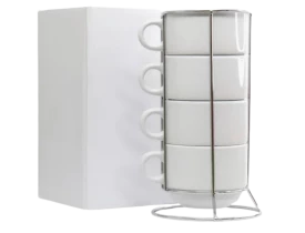 KIT COM 04 PÇS DE XICARA CERÂMICA - 150ML - C/ SUP. METAL 