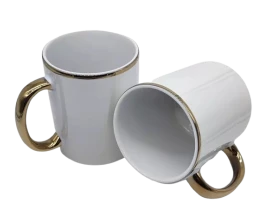 CANECA CERAMICA 325ML BRANCA ALÇA BORDA OURO PARA SUBLIMAÇÃO