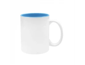 CANECA CERAMICA - 325ML - BRANCO/ INTERIOR AZUL CLARO 