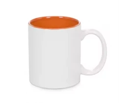 CANECA CERAMICA - 325 ML - BRANCO/INTERNA LARANJA 